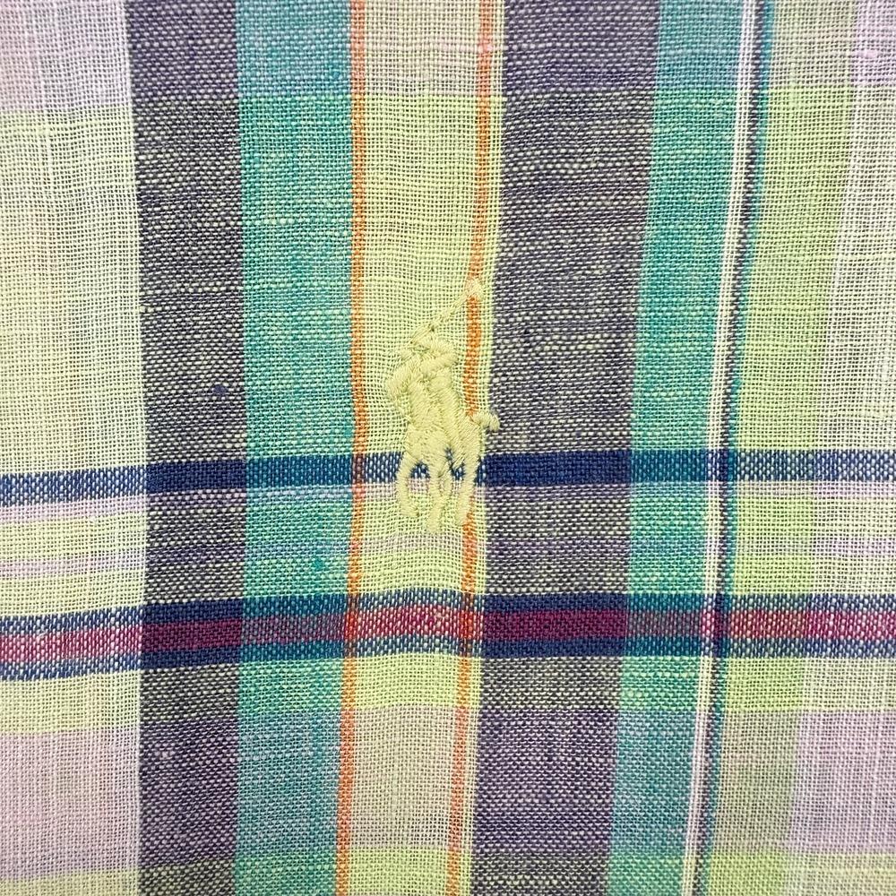 Vintage Ralph Lauren Blake Linen Shirt Mens Medium Multi Plaid Short Sleeve - Picture 3 of 10